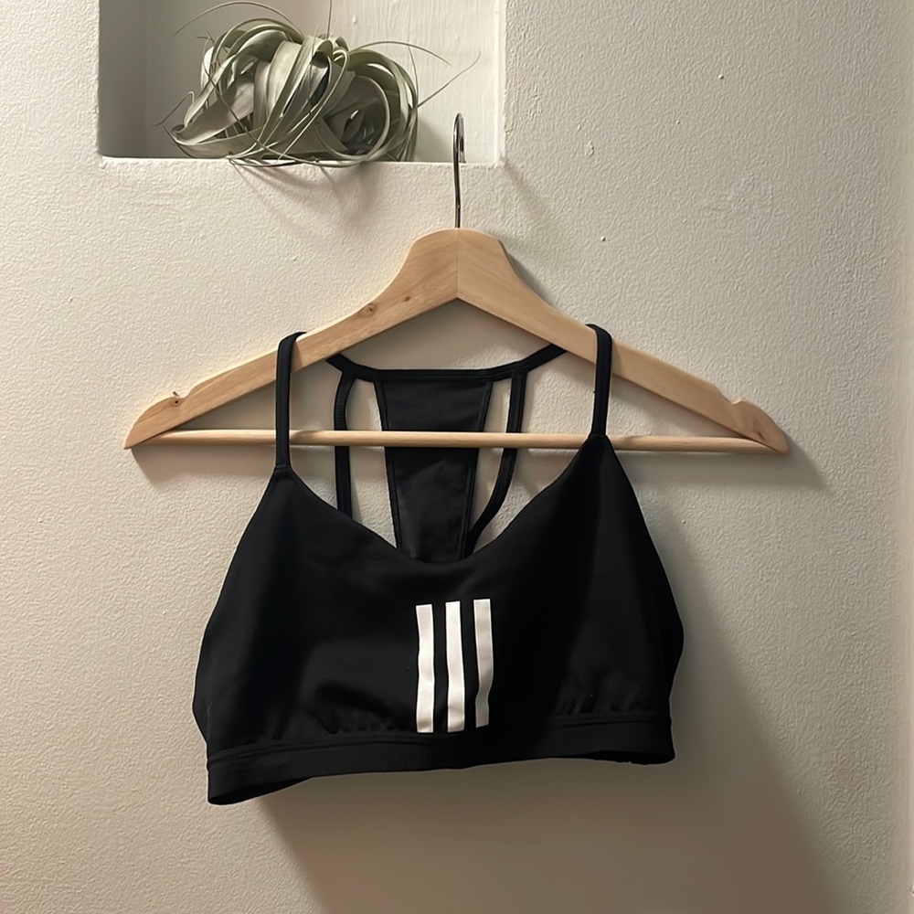 Adidas black stripe sports bra
